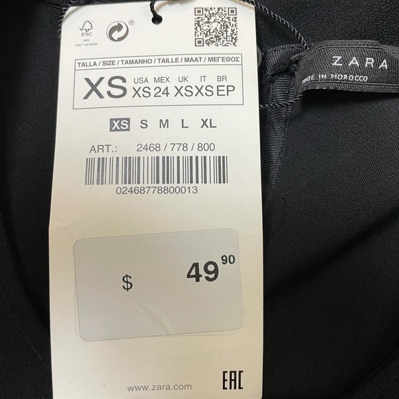 𝅺NWT Zara Women Black Short Layered Sleeve Crop Blouse Sz XS - Picture 5 of 5